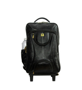 GENUINE LEATHER CROCO PRINT MULTIPURPOSE TRAVEL TROLLY BACKPACK WITH LAPTOP COMPARTMENT
