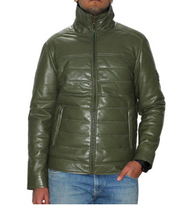 Genuine Leather Quilted Luxurious Men's Jacket Color Olive
