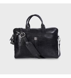 Genuine Leather Office Bag - Crocodile Embossed Print Leather Portfolio , With Adjustable Shoulder Strap , Can Accommodate 15 " Laptop