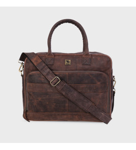 Genuine Leather Office Bag - Oil Pullup Leather Portfolio , With Adjustable Shoulder Strap , Can Accommodate 15 " Laptop