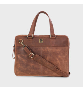 Genuine Leather Office Bag - Oil Pullup Leather , With Adjustable Shoulder Strap , With 13 " Laptop Compartment