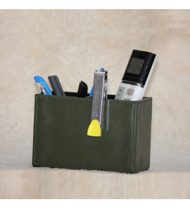 GENUINE LEATHER  PEN STAND TWIN SLOTS 4 " HEIGHT  X 6  " LENGTH