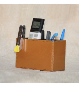 GENUINE LEATHER  PEN STAND TWIN SLOTS 4 " HEIGHT  X 6  " LENGTH