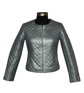 Genuine Leather Quilted Jacket For Women's Color Silver