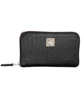 Genuine Leather , Croco Embossed Leather Women Wallet Black Color