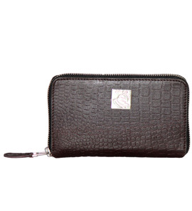 Genuine Leather , Croco Embossed Leather Women Wallet Brown Color