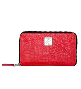 Genuine Leather , Croco Embossed Leather Women Wallet Red Color
